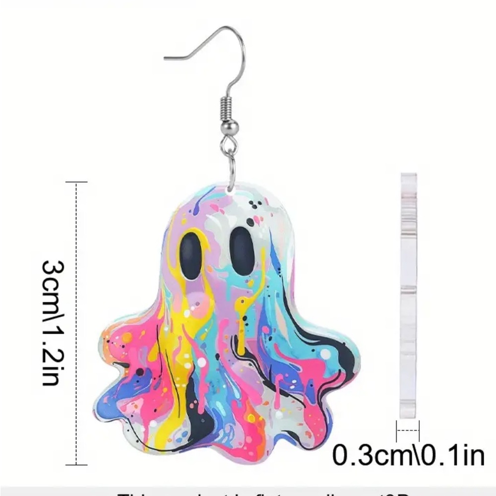 Acrylic Dangle Tie-Dyed Ghost Earrings - Picture 4 of 4